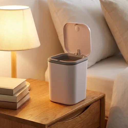 Vista 9 de Mini bote de basura con tapa, papelera desplegable para encimera, color gris Removable Small Garbage Can, Tiny Plastic Trash Bin, Counter Garbage