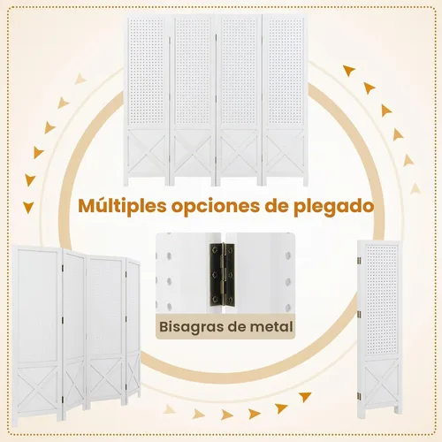 Vista 6 de Giantex Divisor de ambientes de 4 paneles, pantalla de privacidad plegable de granja de 4.7 pies, soporte de madera maciza para manualidades