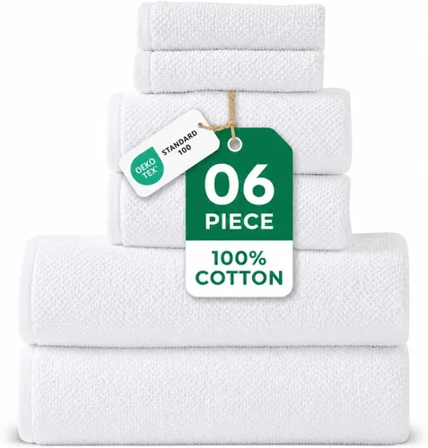 Vista 12 de Juego de toallas de 6 piezas, 680 GSM, 100% algodón, calidad premium, 2 toallas de baño, 2 toallas de mano, 2 paños de lavado, ultra suaves