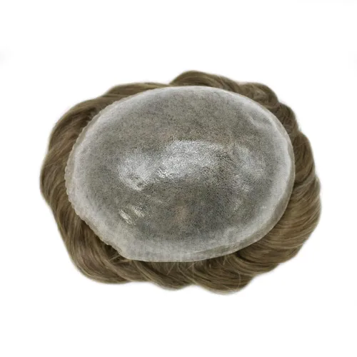Vista 73 de Toupee para hombre 100% cabello humano real tupé para hombres 0.004 in piel de poliuretano para hombre, sistema de reemplazo de piezas de pelo