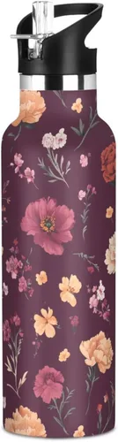Vista 24 de Flowers Carnation Iris Peonies - Botella de agua reutilizable con aislamiento de doble pared con tapa de pajilla, sin BPA, a prueba de fugas