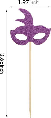 Vista 7 de 48 piezas con purpurina Mardi Gras para cupcakes para mascarada, decoración de fiesta de cumpleaños