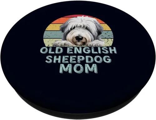 Vista 2 de Antiguo perro pastor inglés perro mamá retro vintage amantes de los perros PopSockets intercambiables PopGrip