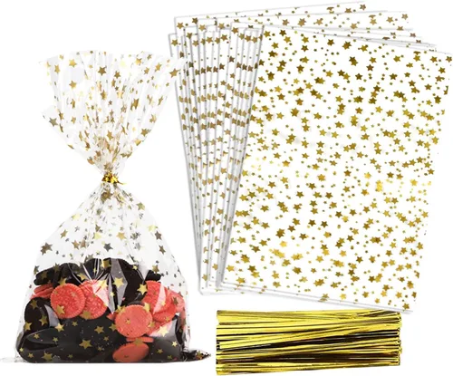 Vista 18 de 100 bolsas de regalo con estampado de estrellas de 3 x 5 pulgadas, bolsas de regalo de celofán, bolsas de regalo de celofán, bolsas de regalo