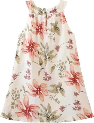 Vista 3 de Vestido hawaiano de verano para niñas, floral, cuello halter, hombros descubiertos, sin mangas, vestido de playa de 1 a 12 años