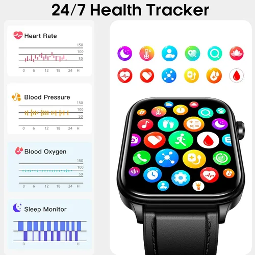 Vista 3 de Reloj inteligente para hombres y mujeres (responder/hacer llamadas), reloj de fitness de 1.96" con pantalla HD, monitor de presión