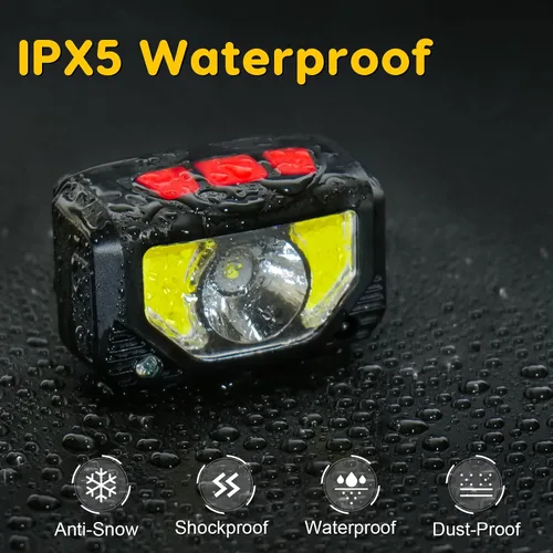 Vista 4 de Linterna frontal LED recargable, paquete de 3 linternas con sensor de movimiento para acampar al aire libre, ciclismo, correr, pesca