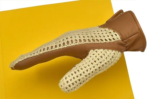Vista 3 de Guantes de conducción de piel auténtica para hombre, estilo retro, con dedos completos, chofer