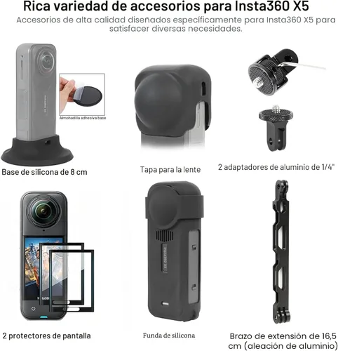 Vista 7 de PellKing Kit de accesorios para Insta360 X5, incluye funda de transporte con cinturón, trípode para selfie stick de 53.1 in, abrazadera de manillar