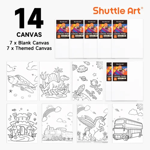 Vista 4 de Juego de 48 pinturas acrílicas para niños, Shuttle Art 30 colores de pintura acrílica con caballete de madera, lienzo, bloc de pintura, pinceles