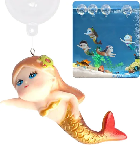 Vista 8 de Decoración flotante de pecera de sirena, decoraciones de acuario de dibujos animados para mascotas acuáticas para jugar adornos de acuario de resina