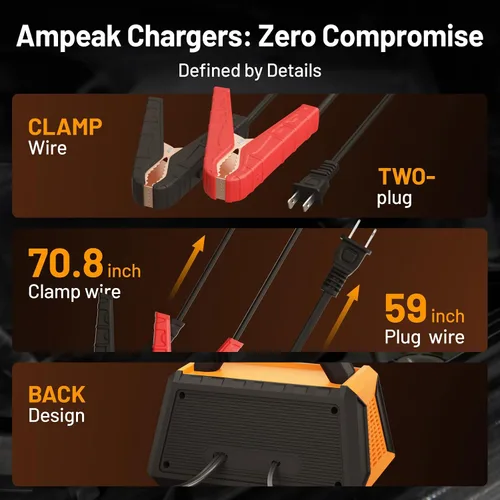Vista 11 de Ampeak 25A 12V Battery Charger, 2/10/25A Smart Maintainer, ETL Certified 6 modos, carga de 8 etapas, pantalla LCD, modo invierno, desulfador