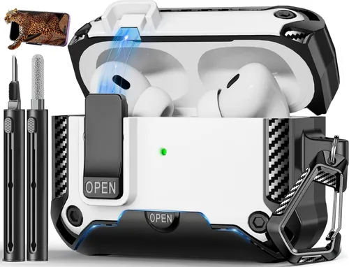 Vista 46 de Funda para AirPods Pro de 2 generación con soporte para teléfono, diseño de interruptor automático de protección completa contra caídas con kit