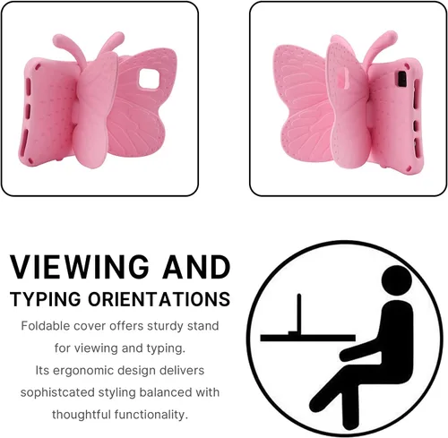 Vista 13 de FW Fire 7 - Funda para tablet para niños, Amazon Fire 7 2022, funda de mariposa con luz de atril, EVA, protección contra caídas, resistente, a