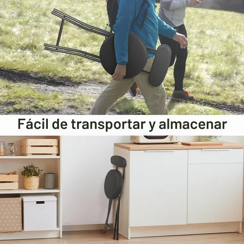 Vista 5 de Taburetes plegables acolchados acolchados, taburete de bar plegable con respaldo, capacidad de 220 libras, silla plegable redonda plegable portátil