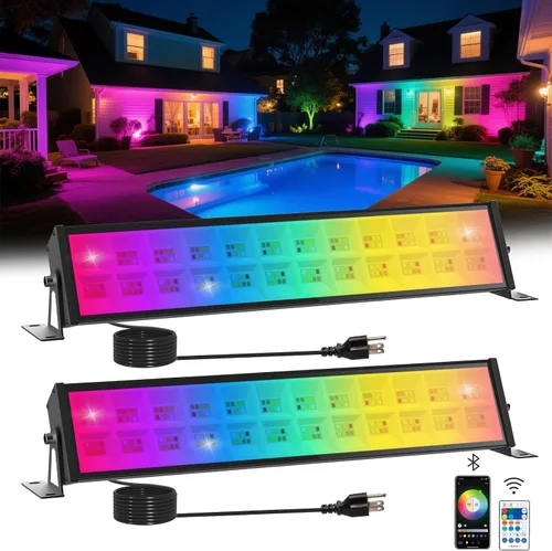 Vista 11 de T-SUN Luz de inundación LED, luces de seguridad impermeables RGB de 10 W, con enchufe de EE. UU., control remoto súper brillante, foco