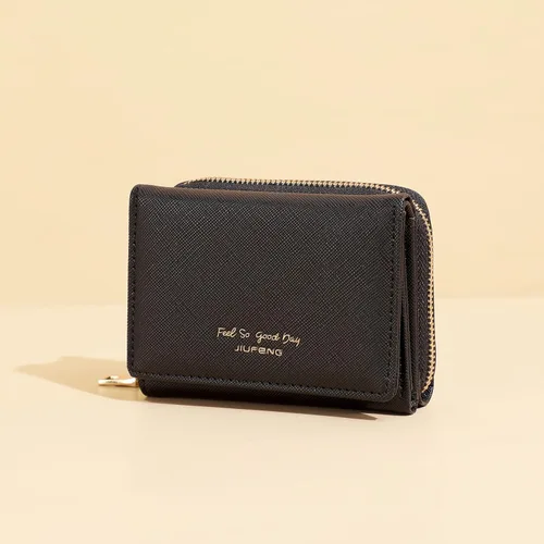 Vista 6 de JIUFENG Cartera corta con bloqueo RFID para mujer, multiusos, con cremallera, plegada, monederos, bolsas para múltiples tarjetas, organizador