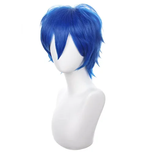 Vista 2 de COSPLAZA Peluca azul para cosplay, corta, puntiaguda, esponjosa, resistente al calor, pelo sintético en capas, para hombres y mujeres, peluca
