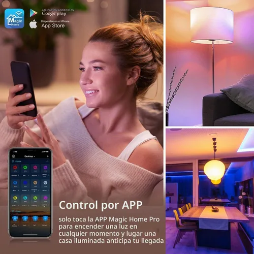 Vista 9 de Bombilla inteligente, WiFi y Bluetooth 5.0, A19 E26 800LM bombilla que cambia de color, blanco cálido a frío, luces LED regulables, control