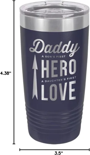 Vista 7 de DADDY SONS FIRST HERO DAUGHTERS FIRST LOVE NAVY Vaso de bebida de 20 oz con pajita Taza de viaje grabada con láser Comparar con Yeti Rambler