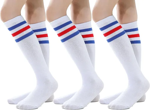 Vista 18 de TOCONFFON Calcetines de tubo hasta la rodilla para niños, niñas y adolescentes, calcetines deportivos de algodón para la escuela de fútbol, uniforme