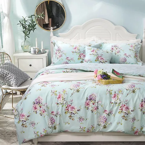 Vista 21 de FADFAY Juego de funda de edredón floral 100% algodón a rayas verdes y beige, ropa de cama de flores desgastadas con diseño de ramas botánicas
