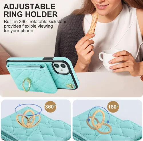 Vista 5 de Asuwish Funda de teléfono para iPhone 11 6.1 con protector de pantalla de vidrio templado y correa para la muñeca con bloqueo RFID, tarjetero