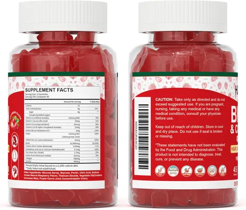 Vista 8 de Gomitas para el cabello, la piel y las uñas, 10000 mcg de biotina y colágeno para mujeres y hombres, suplementos vitamínicos que apoyan