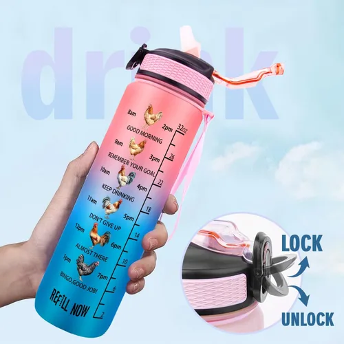 Vista 3 de Botellas de agua de 32 onzas, con marcador de tiempo, botella de agua reutilizable, botella de agua deportiva, botellas de agua de plástico, botella
