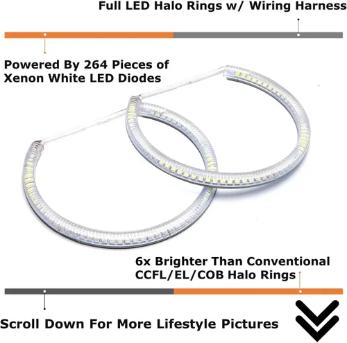 Vista 4 de Kit de luces LED iJDMTOY, Blanco Xenon 7000K de aureola para iluminación en forma de anillo para BMW de las series 3 E36, E46 - Series 5 E39