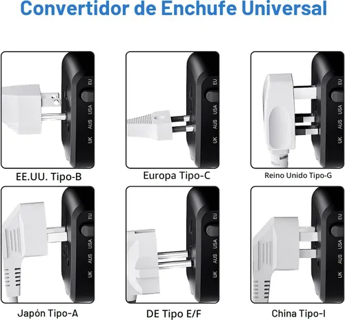 Vista 9 de Adaptador de viaje internacional y convertidor de voltaje que baja de 230 V a 120 V Negro