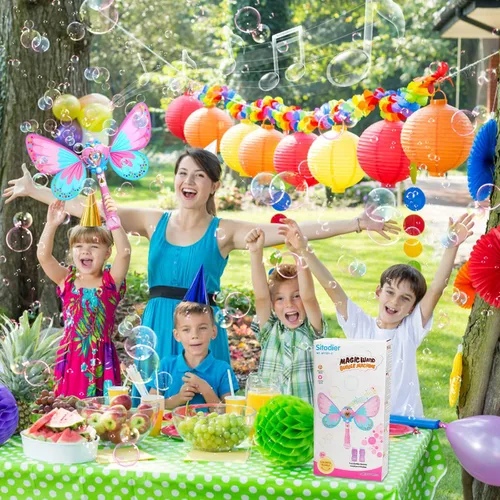 Vista 7 de Sitodier Máquina de burbujas para niños, soplador de burbujas de mariposa para niños pequeños, más de 1000 burbujas por minuto, juguetes para soplar