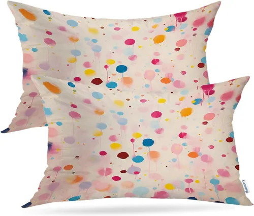 Vista 64 de Batmerry American Flag Ink Dot Throw Pillow Covers, Red Blue White Stars Abstract Decorative Pillow Covers Digital Printing Blended for Couch Sofa