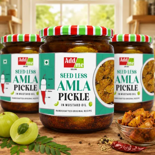 Vista 6 de Add me Hecho en casa Amla Pickle sin semillas Amla Ka Achar - 500gm tarro de cristal