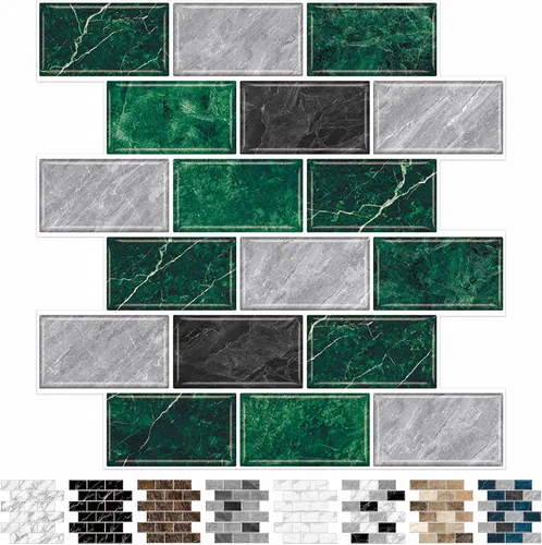 Vista 15 de URCOLOR 10 hojas de adhesivos para loseta en muro de cocina, azulejos autoadhesivos de 12 x 12 pulgadas estilo metro, para loseta en muro de cocina