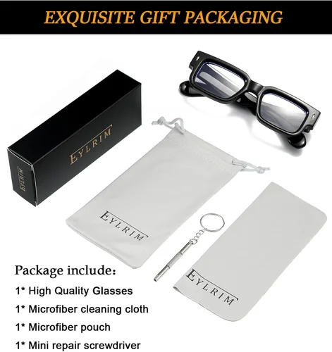 Vista 7 de EYLRIM Gafas cuadradas de marco grueso para mujeres y hombres, anteojos rectangulares gruesos para luz azul, lentes sin receta
