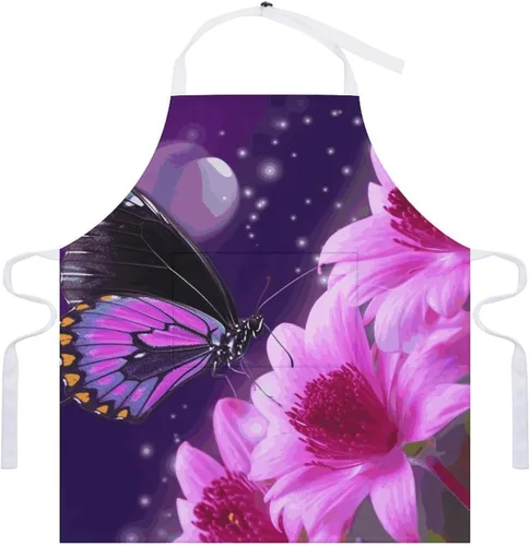 Vista 7 de MUSM Purple Butterfly And Flower Apron，Classic Vintage Funny with Pockets Aprons,Adjustable Bib Waterdrop Resistant for Kitchen Cooking Restaurant