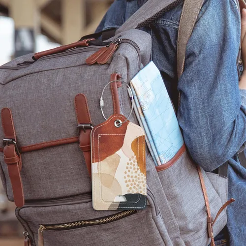Vista 7 de Etiquetas de equipaje para maleta, paquete de 2 etiquetas de viaje de cuero sintético para equipaje de crucero con solapa de privacidad, etiqueta