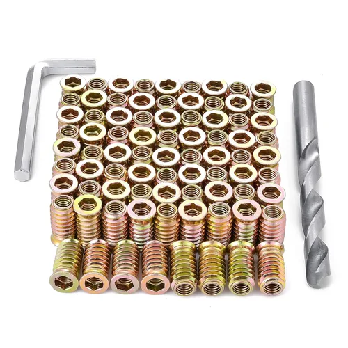 Vista 6 de 80 piezas de insertos de tuerca de madera M8 – Tornillos de metal surtido de llaves hexagonales, insertos roscados, conector de fijación de pernos