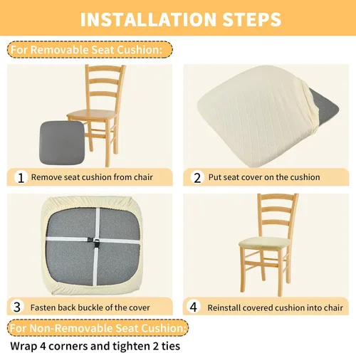 Vista 8 de Gute Fundas de asiento para silla, fundas de asiento para sillas de comedor con lazos, fundas elásticas de jacquard para sillas de comedor y cocina