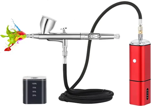 Vista 7 de Kit de aerógrafo Casubaris con compresor, kit de aerógrafo portátil recargable sin cable, pluma de aerógrafo de doble acción con parada automática