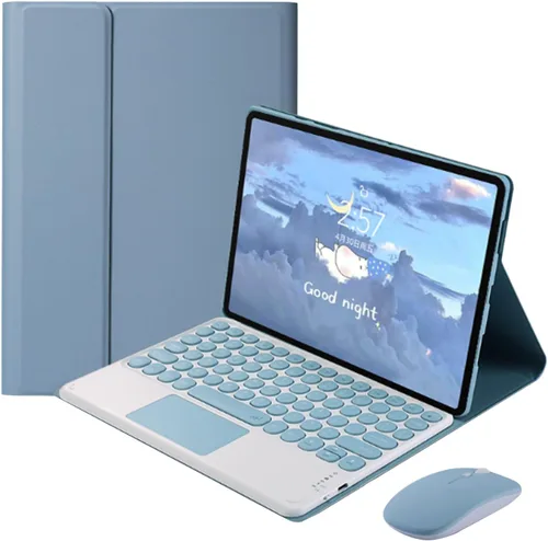 Vista 10 de Funda con teclado táctil para tablet Xiaomi Pad 6/6 Pro de 11.0 pulgadas, funda con teclado folio con linda llave redonda, teclado y mouse Negro