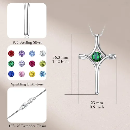 Vista 6 de TOUPOP Collar de cruz para mujer, plata de ley 925, collar de cruz de piedra natal, joyería de fe fina, regalo de cumpleaños, aniversario, Navidad
