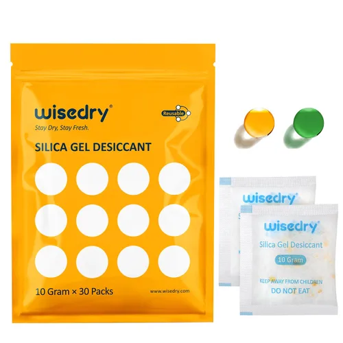 Vista 15 de Wisedry 5 Gram [60 Paquetes] Bolsas de Gel de Sílice de Grado Alimentario Recargables Deshumidificadores Desecantes con Cuentas Indicadoras