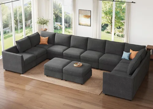 Vista 52 de HONBAY Sofá seccional modular con almacenamiento en forma de L sofá seccional, sofás convertibles para sala de estar - verde