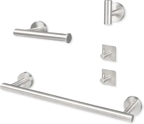 Vista 8 de Ilyapa Juego de accesorios de baño negro, juego de 3 piezas para montaje en la pared, barra para toallas, soporte para papel higiénico, anillo