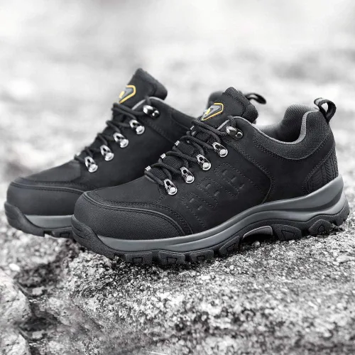 Vista 7 de CAMEL CROWN Zapatos de senderismo para hombre, botas de corte bajo, zapatos de cuero para caminar al aire libre, senderismo, entrenamiento, trabajo