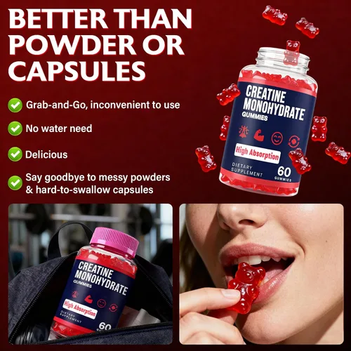 Vista 8 de Gomitas de monohidrato de creatina para mujeres y hombres, taurina y B6, gomitas masticables de creatina preentrenamiento para máxima fuerza