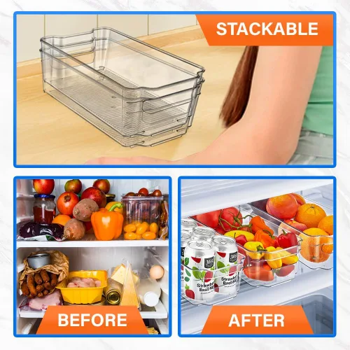 Vista 5 de Lifemaster Organizadores de despensa y contenedores de almacenamiento – Contenedores transparentes apilables para cocina y congelador, organizador