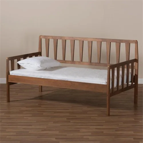 Vista 7 de Baxton Studio Midori - Sofá cama de madera con acabado marrón nogal moderno y contemporáneo